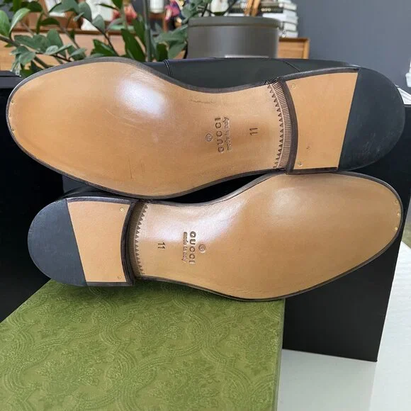 GUCCI Men's Chain Calf Black Leather Loafer, 739774, Gucci 11 - Picture 13 of 16